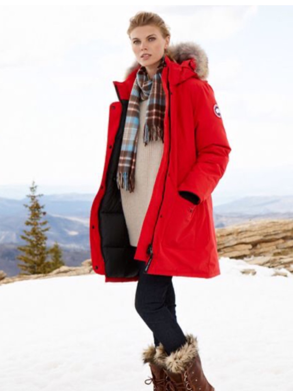 Canada Goose Red Parka with Fur-Trimmed Hood Size Large